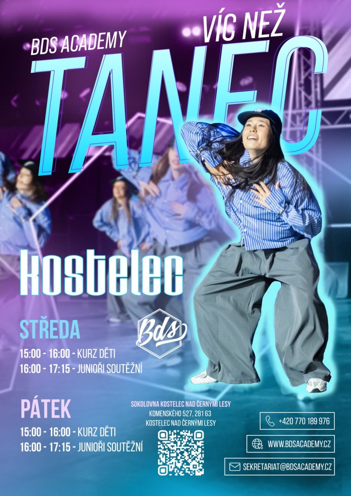 BDS Academy Kostelec nad Černými Lesy – street dance kurzy pro děti, juniory a dospělé, rozvrh hodin